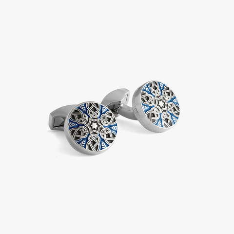 Star Weave cufflinks with blue enamel and white bronze plating