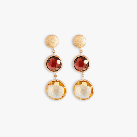 Kensington Double Drop Earrings In 14K Satin Rose Gold with Garnet and Citrine