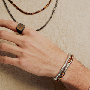 Constellation Beaded Bracelet in Rhodium Plated Silver with Tiger Eye