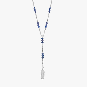Capri Plume Necklace In Rhodium Plated Silver With Blue Aventurine