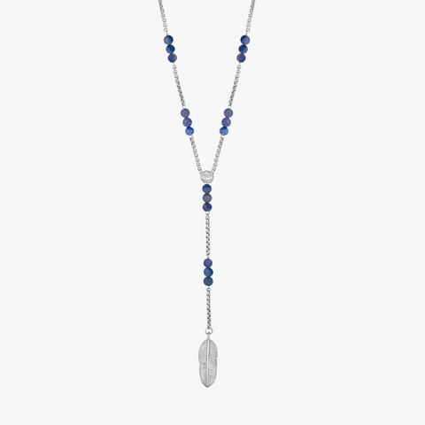 Capri Plume Necklace In Rhodium Plated Silver With Blue Aventurine