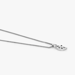 Puzzle Gear Box Chain Necklace in Rhodium Plated Silver