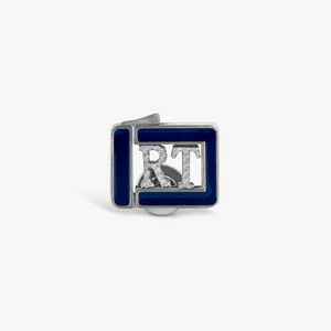 Grapheme Personalised Initials Pin in Stainless Steel with Navy Enamel