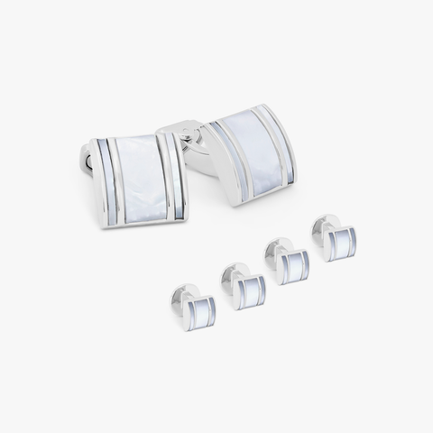 Thompson Shirt Studs In White Bronzed Plated with MOP