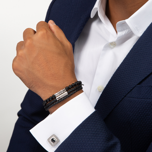 Refratto Cufflinks With Black Spinel In Rhodium Plated Silver