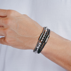 Stonehenge Graffiato Beaded Bracelet In Black Snowflake Obsidian