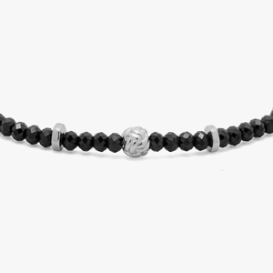 Nodo Precious Beaded Bracelet In Rhodium Plated Silver With Black Spinel (22.82cts)
