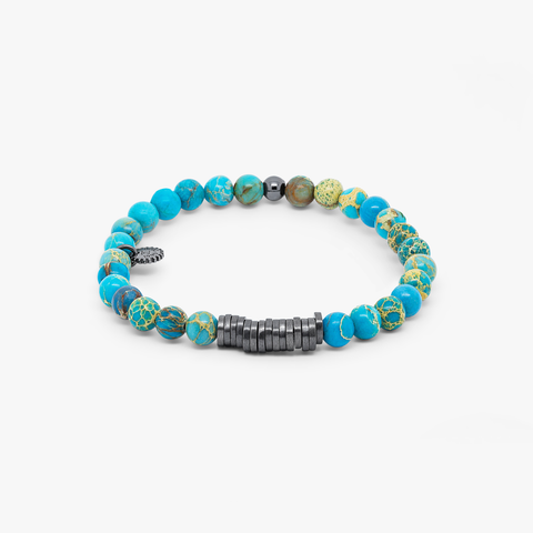Classic Discs Bracelet In Black Rhodium Plated Silver with Impression Jasper
