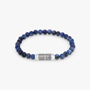 Lucky Me Beaded Bracelet In Rhodium Plated Silver With Blue Sodalite