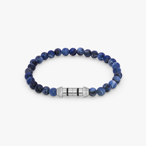 Lucky Me Beaded Bracelet In Rhodium Plated Silver With Blue Sodalite
