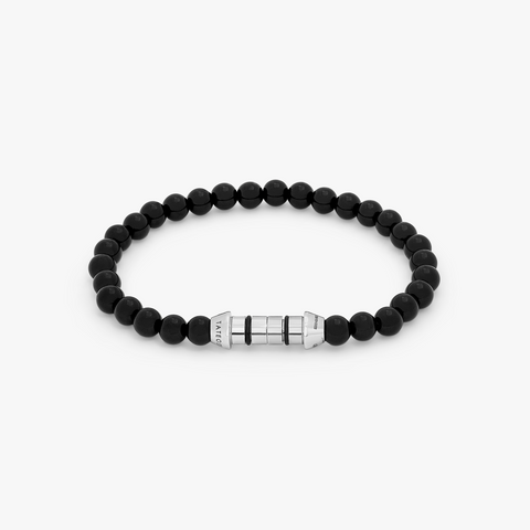 Lucky Me Beaded Bracelet In Rhodium Plated Silver With Black Agate