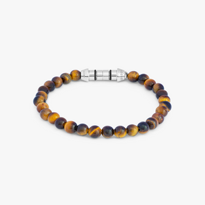 Lucky Me Beaded Bracelet In Rhodium Plated Silver with Brown Tiger Eye