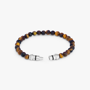 Lucky Me Beaded Bracelet In Rhodium Plated Silver with Brown Tiger Eye