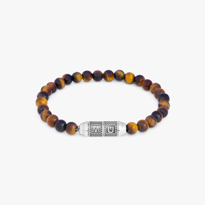 Lucky Me Beaded Bracelet In Rhodium Plated Silver with Brown Tiger Eye