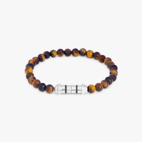Lucky Me Beaded Bracelet In Rhodium Plated Silver with Brown Tiger Eye