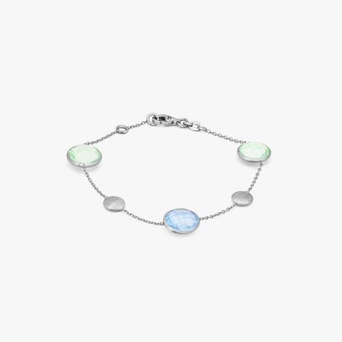 Kensington Bracelet in 9K Satin White Gold with Topaz and Green Amethyst