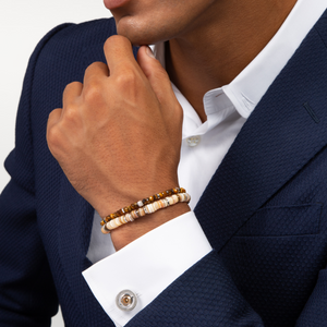 Halo Round CZ Cufflinks With Champagne & Rhodium Plated
