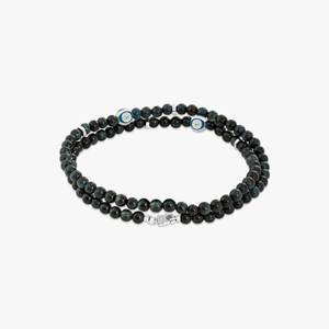 Evil Eye Beaded Bracelet In Rhodium Plated Silver with Blue Tiger Eye