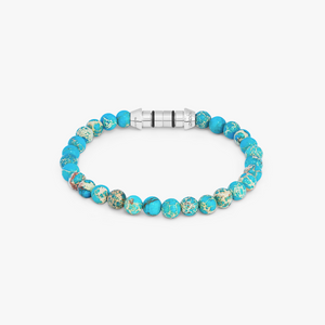 Lucky Me Beaded Bracelet In Rhodium Plated Silver With Blue Jasper