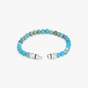 Lucky Me Beaded Bracelet In Rhodium Plated Silver With Blue Jasper