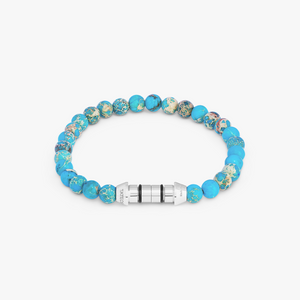 Lucky Me Beaded Bracelet In Rhodium Plated Silver With Blue Jasper