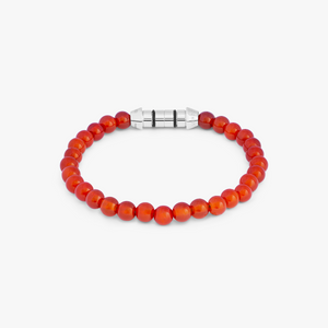 Lucky Me Beaded Bracelet In Rhodium Plated Silver With Red Carnelian