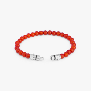 Lucky Me Beaded Bracelet In Rhodium Plated Silver With Red Carnelian