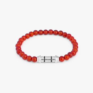Lucky Me Beaded Bracelet In Rhodium Plated Silver With Red Carnelian