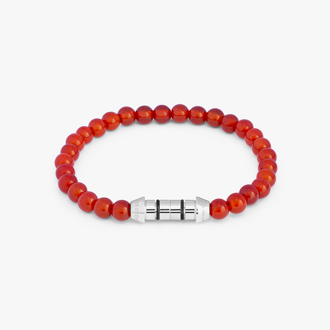 Lucky Me Beaded Bracelet In Rhodium Plated Silver With Red Carnelian