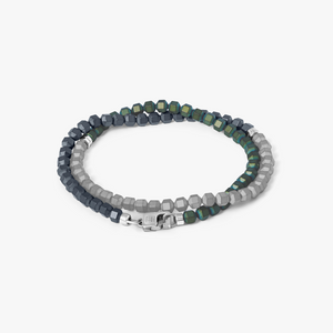 Icosahedron Beaded Bracelet In Rhodium Plated Silver and Green Hematite