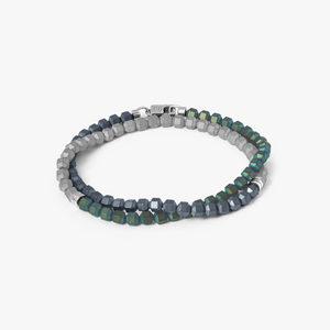 Icosahedron Beaded Bracelet In Rhodium Plated Silver and Green Hematite