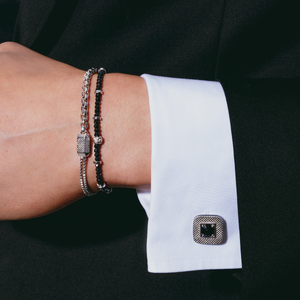 Refratto Cufflinks With Black Spinel In Rhodium Plated Silver