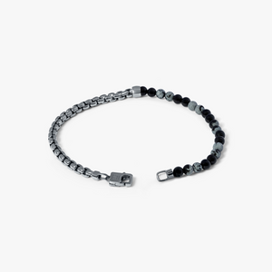 Sennit Beaded Box Chain Bracelet In Black Snowflake Obsidian
