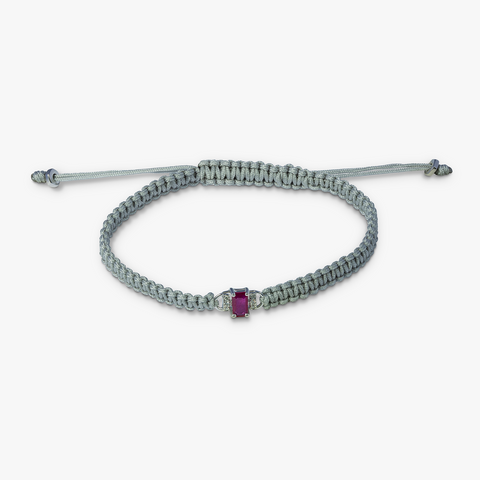 Macrame Bracelet In 18k White Gold With White Diamond & Ruby