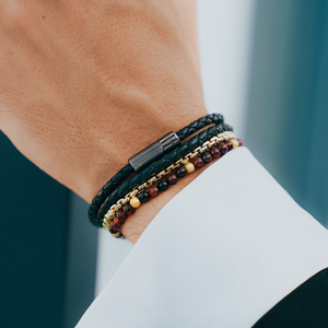 Pop Rigato Double Wrap Leather Bracelet In Black With Black Ruthenium Silver