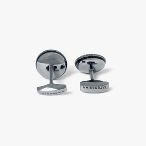 Cable Cufflinks In Black Rhodium Plated Silver with Ammonite Fossil