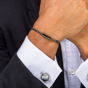 Pop Sleek Box Chain Bracelet In Black Ruthenium Plated Silver