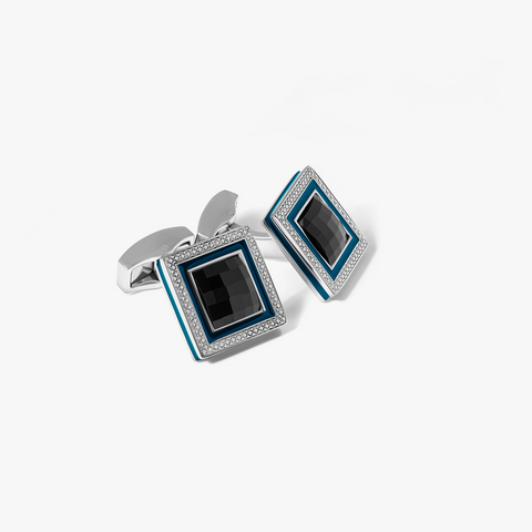 Quadrato SW Cufflinks In Rhodium Plated with Black Swarovski Elements (Limited Edition)