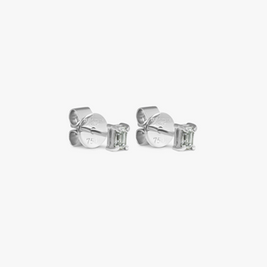 White Diamond Rectangle Studs- 18 Karat White Gold