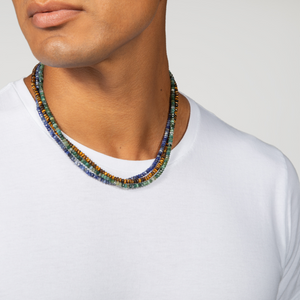 Nodo Beaded Necklace in Rhodium Silver with Blue Sodalite
