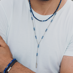 Capri Plume Necklace In Rhodium Plated Silver With Blue Aventurine
