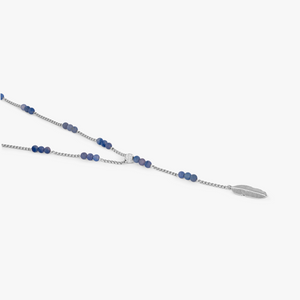 Capri Plume Necklace In Rhodium Plated Silver With Blue Aventurine
