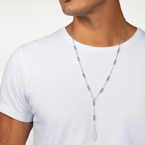 Capri Plume Necklace In Rhodium Plated Silver With Blue Aventurine