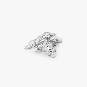 Year of the Dragon Pin In White Bronze Plater with Red & Orange Enamel