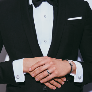 London Eye Cufflinks And Studs Set in Rhodium Plated Silver with White Diamonds and MOP