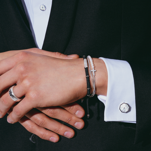 London Eye Cufflinks And Studs Set in Rhodium Plated Silver with White Diamonds and MOP