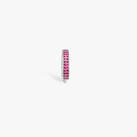 Half Pair Precious Hoops Earring In Rhodium Plated Silver with Ruby
