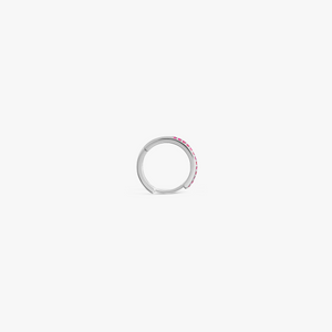 Half Pair Precious Hoops Earring In Rhodium Plated Silver with Ruby