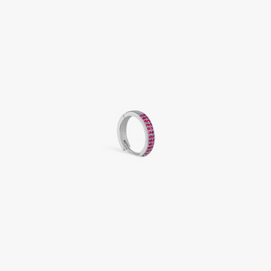 Half Pair Precious Hoops Earring In Rhodium Plated Silver with Ruby